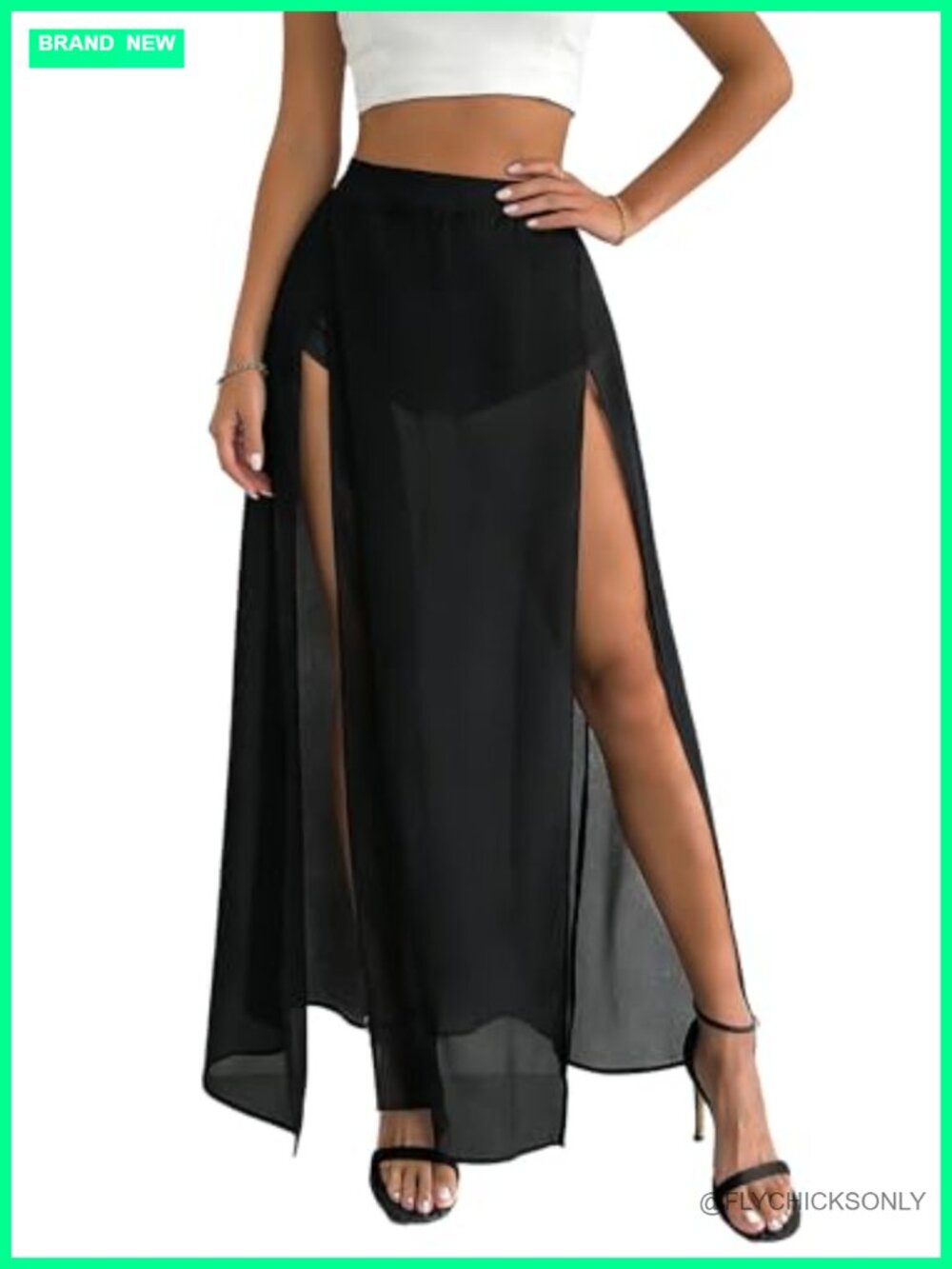 Sheer Mesh High Slit Maxi Skirt with Shorts